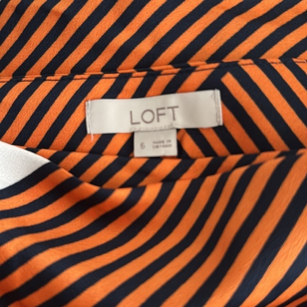 LOFT Bias Cut Midi Skirt Ann Taylor Orange Navy Blue White Size 6 Wrap Maxi Midi - Picture 6 of 8